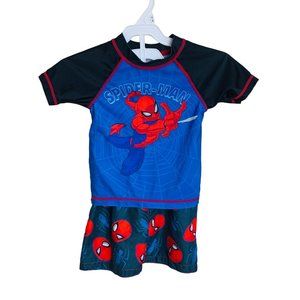 Marvel Spiderman Swim Shirt Rash Guard and Swim Trunks Set Size 2T